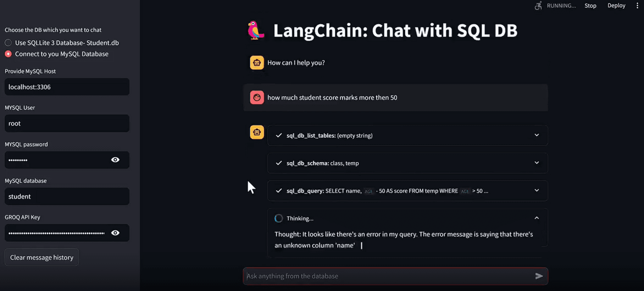 Chat with SQL Database